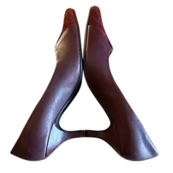 Stefani Collection Burgundy Leather Suede Kitten Heel Pumps Women's 7.5M - Image 6