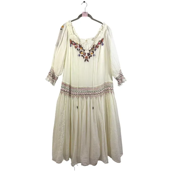 Free People Natural Harvest Moon Maxi Dress Ivory Embroidered Boho L - Image 4