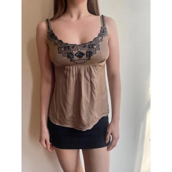 Elie Tahari Geometric Beaded Embroidered Babydoll Cami Top - Image 2