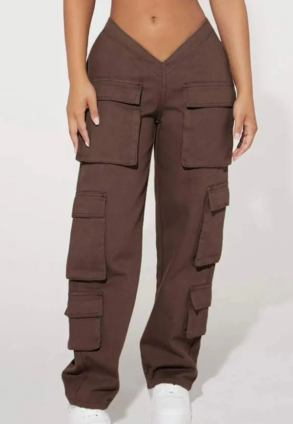 Low Waist Brown Cargo Pants Size XXS - Image 3