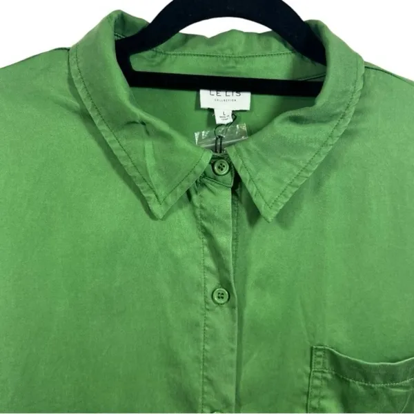 NWT Le Lis‎ Button Down Long Sleeve Blouse Top Kelly Green L - Image 6