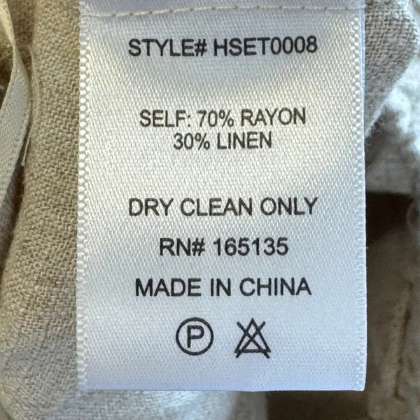 HERSY Beige Linen Blend Wide Leg Drawstring Pants HSET0008 Small Summer Relaxed - Image 7