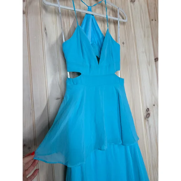 NWT Lulus Tier and Now Blue Tie-Back Tiered Maxi Dress Dance Gala Wedding Sz S - Image 4