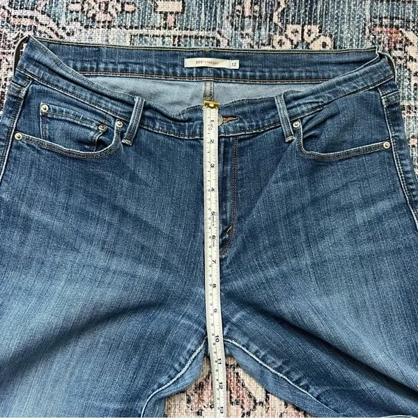 Levi's 505 Straight Dark Wash Straight Leg Jeans Size 12 Mid Rise Denim - Image 6