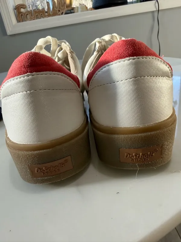 Dr. Scholl's White Sneakers with Navy Chevron and Red Heel - Image 4