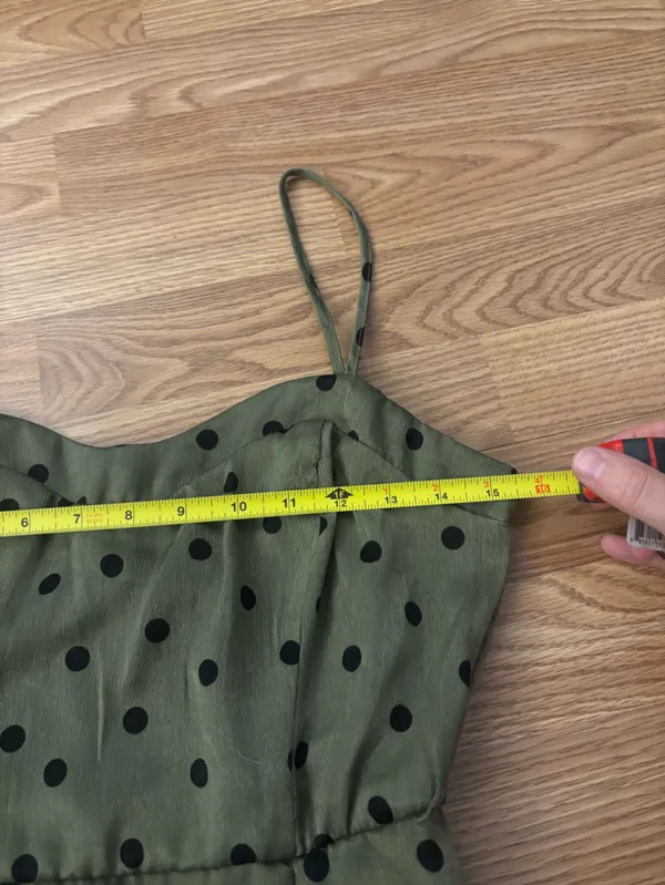 Francesca's Collections Olive Green & Black Polka Dot Mini Dress Size Medium - Image 4