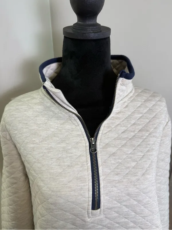 Market & Spruce Lisa Quilted Pullover Sweatshirt Beige 1/4 Zip Soft Oversized L‎ - Image 2