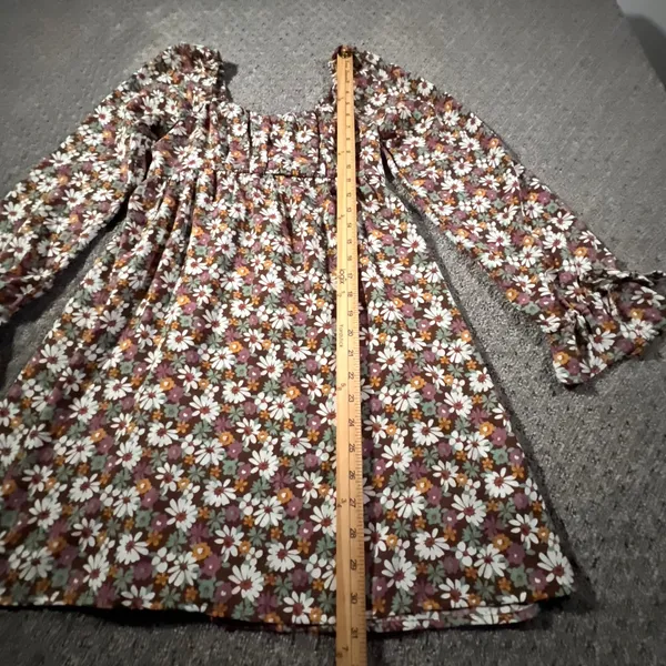 Hollister Floral Mini Dress Womens‎ Small Brown Smocked Back Long Sleeve Ruffle - Image 8