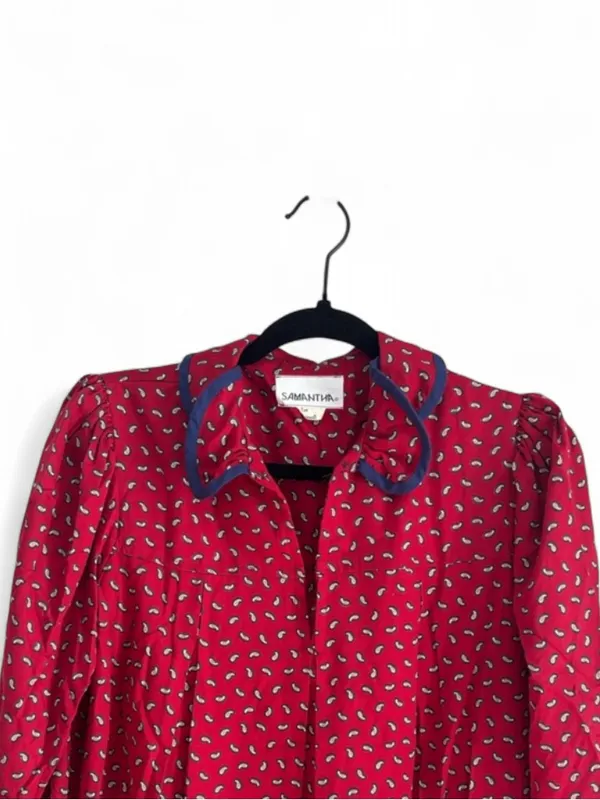 Samantha Vintage Wine Red Blue Paisley Midi Dress Women’s Size Small - Image 3
