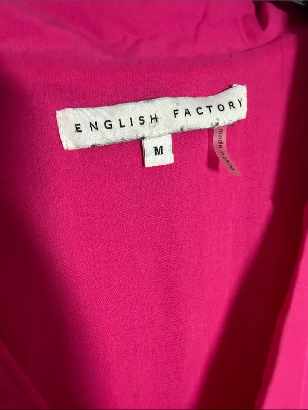 English Factory Hot Pink Puff Sleeve Collared Midi Dress Medium - Image 5