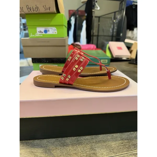 Women's Kate‎ Spade Carol Red Patent Thong Sandal Size 7.5 Studded - Image 4