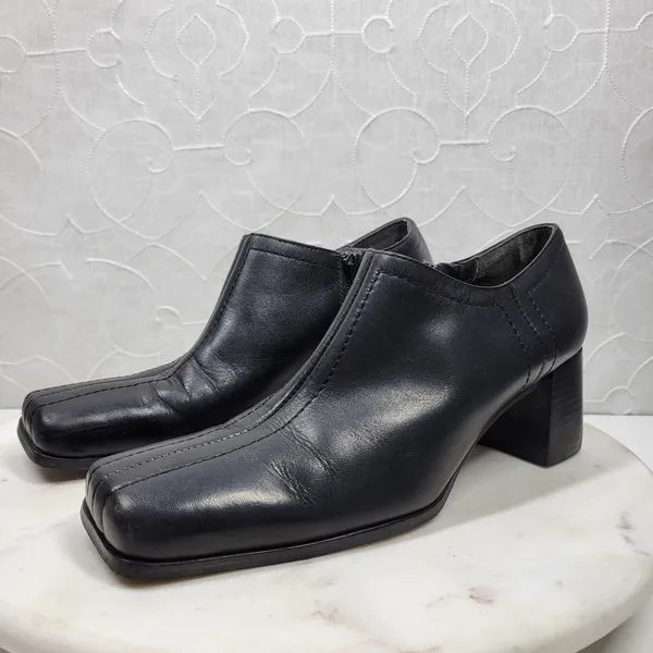 Naturalizer Stitch In Time Ankle Boots 7.5 Black Leather Chunky Heels Square Toe - Image 3