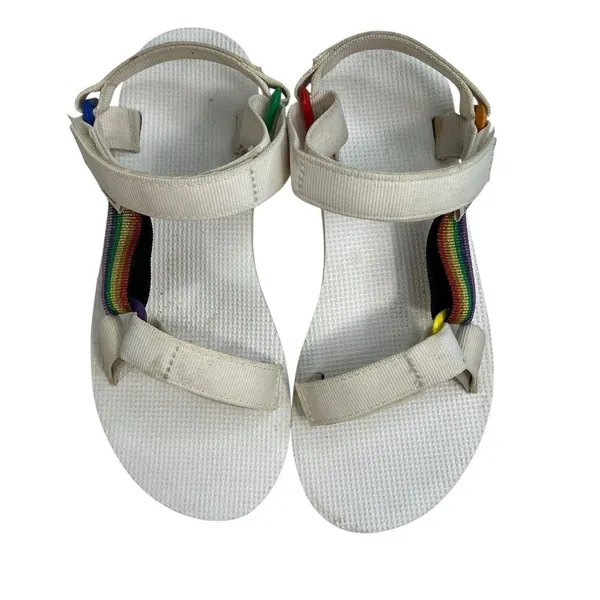 Teva‎ Size 7 Sandals Original Universal Pride White Rainbow 1125890 Adjustable - Image 2