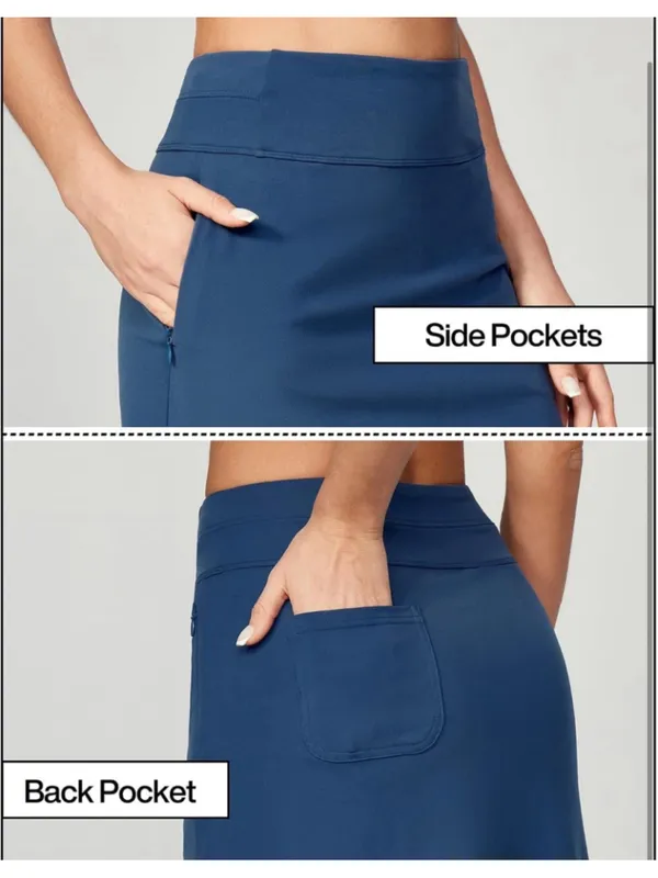 NEW Blue Heathyoga Knee Length Skorts Golf Skirt Pockets Zipper S 20” - Image 7