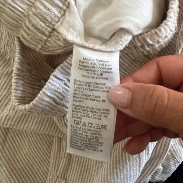 J.Crew Striped Linen-Cotton Blend Drawstring Pants Beige White AY192 Womens 6 - Image 5