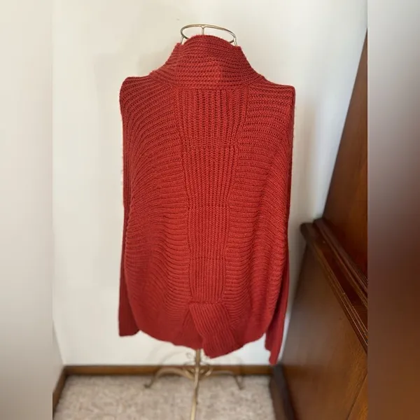 Sunday in Brooklyn Open Front Cardigan Ribbed Knit Small Rust Orange - Image 9