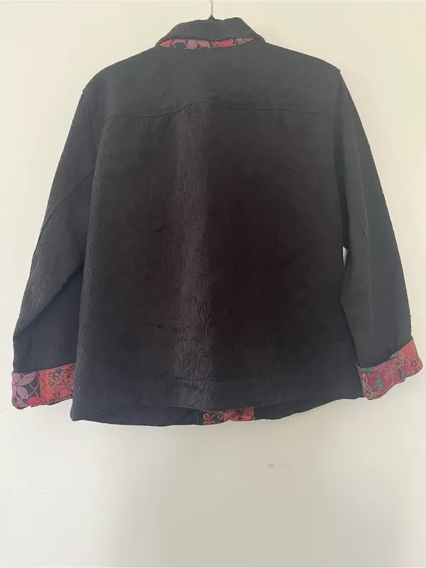 Chicos Black Textured Blazer Jacket Medium Festival Artsy Boho Embroidered - Image 6
