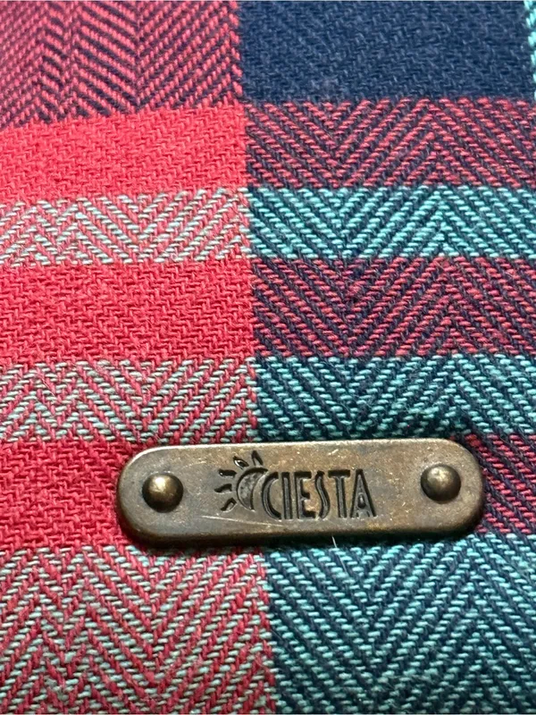 Ciesta red, blue, and beige plaid crossbody bag with leather accents - Image 3