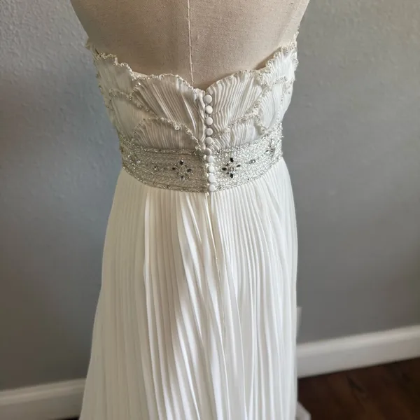 Jasmine Couture Strapless‎ Wedding Dress Pleated Skirt Size 8 Sequins Beaded - Image 7