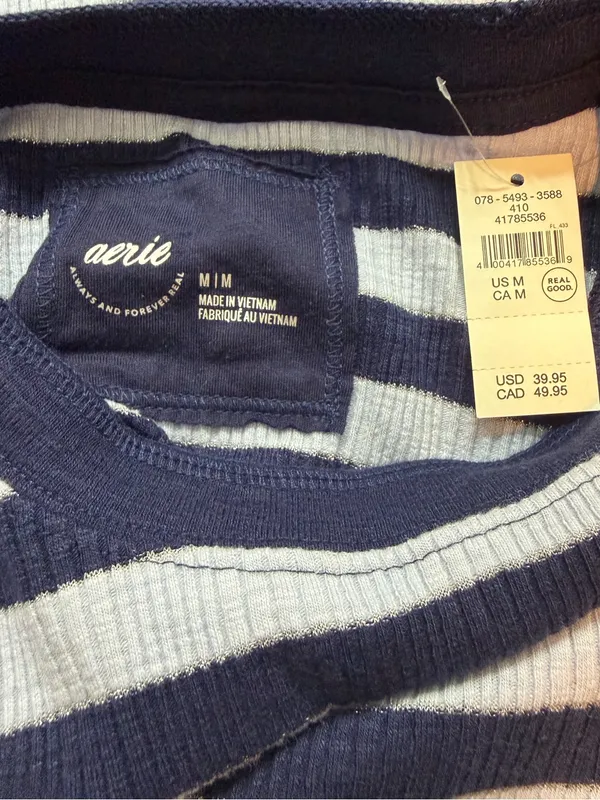 NWT Aerie Navy Striped Ribbed Long-Sleeve Top Size Medium - Image 7
