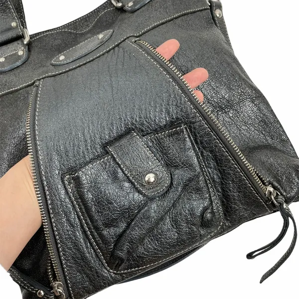 Renato Minelli Metallic Tote Bag Crossbody Bag Convertible Black - Image 7