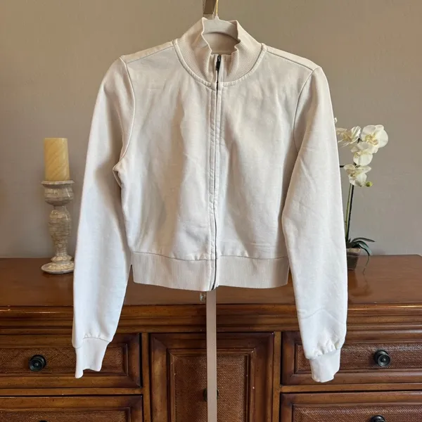 SKIMS Boyfriend Fleece Track Jacket Buff Size S NWT - Image 2