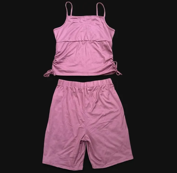 Love Cameron - Rose Pink Ruched Tank & Lounge Shorts Set - Image 6