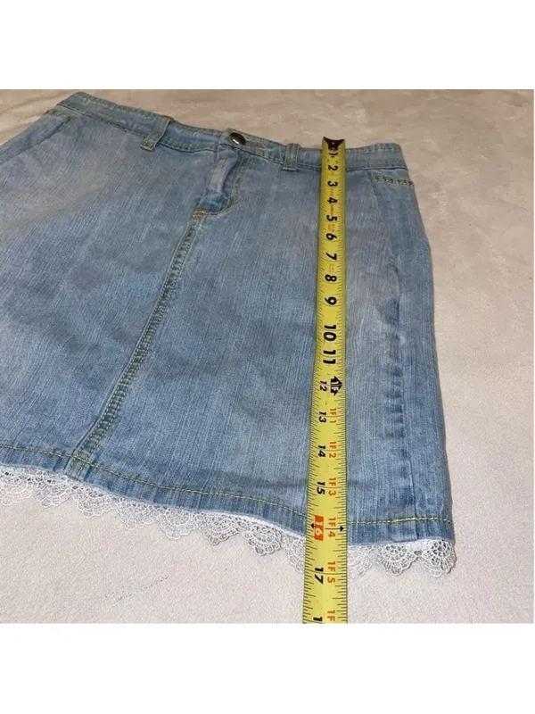 Tommy Hilfiger Y2K Low Rise Lace Trim Denim Mini Skirt Size 4 - Image 10