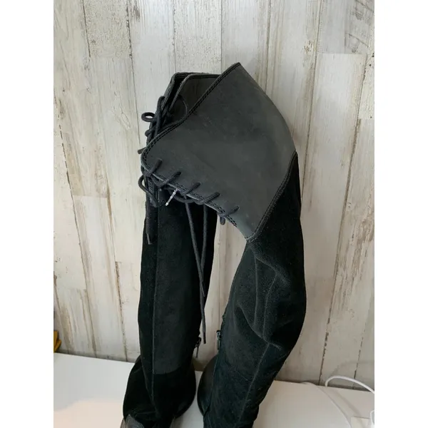 Lucky Brand Riding Boots Womens Size 6 Black Knee High Side Zip Block Heel - Image 5