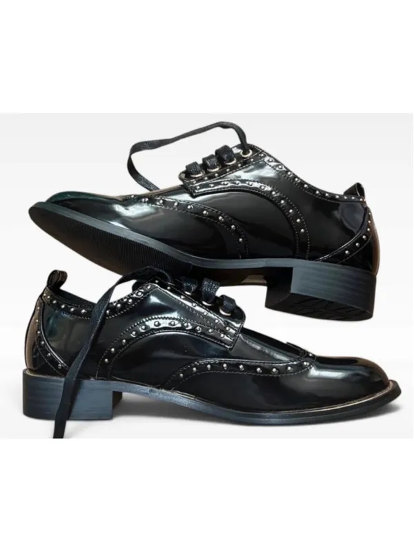 🔥 MIDNIGHT VELVET Studded Patent Wingtip Oxfords 7M Major Whimsygoth Vibes 🔥 - Image 3
