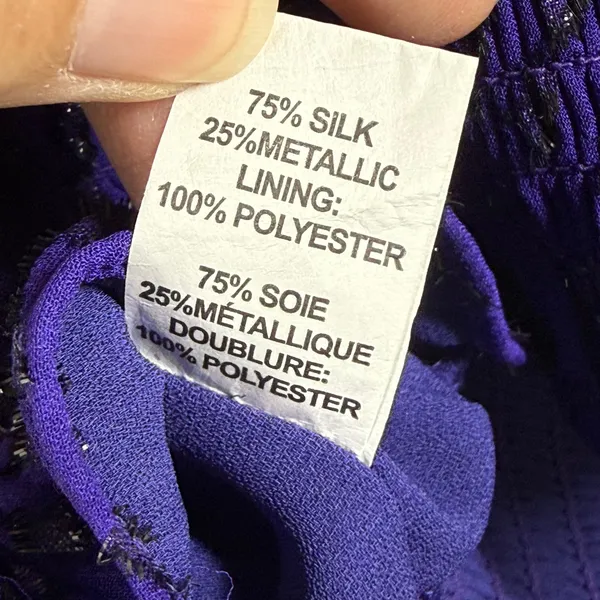 Ramy‎ Brook Purple Silk Metallic Flutter Sleeve Smocked Waist Blouse XS - Image 7