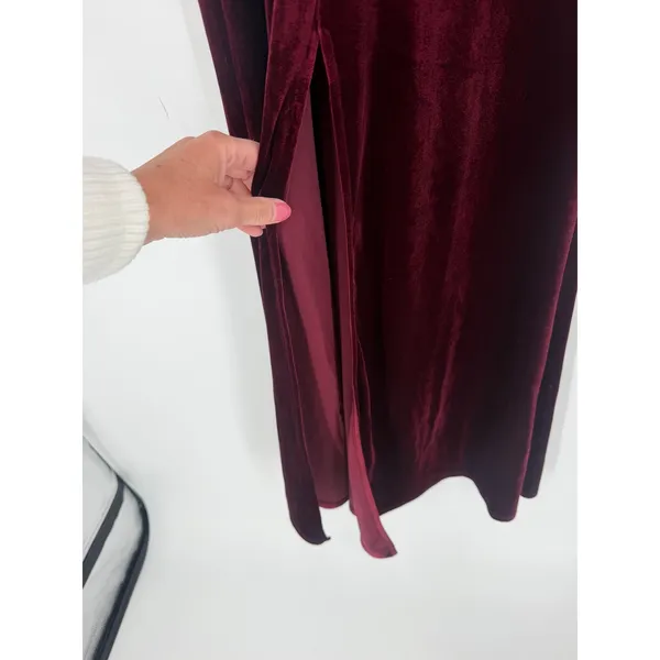 Lulus Crushing It Maxi Dress Size L Burgundy Velvet Slit Gown Old Hollywood NWT - Image 8