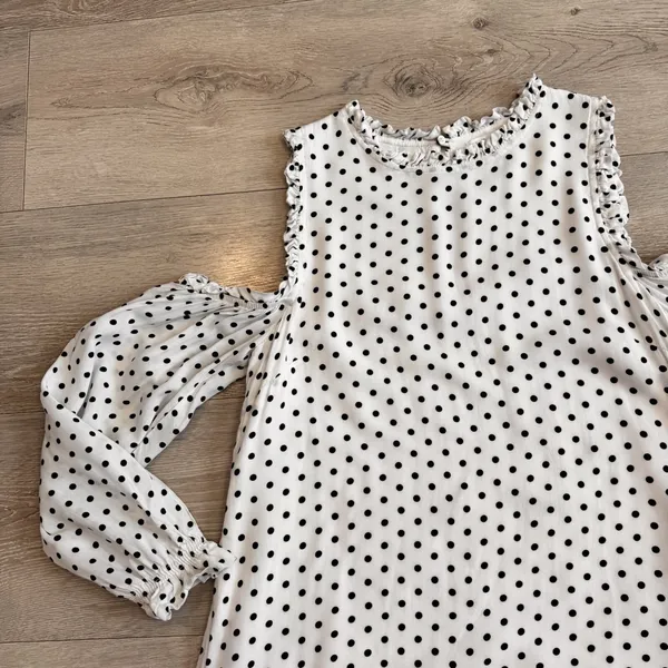 Esley Dress‎ Small White Black Polka Dot Cold Shoulder Long Sleeves - Image 2