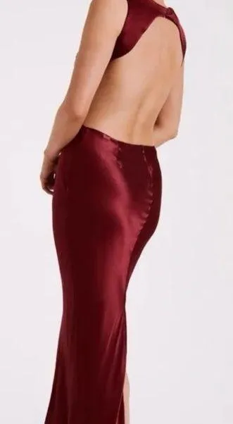 Meshki Electra Satin Cut-Out Maxi Dress Berry - Image 2