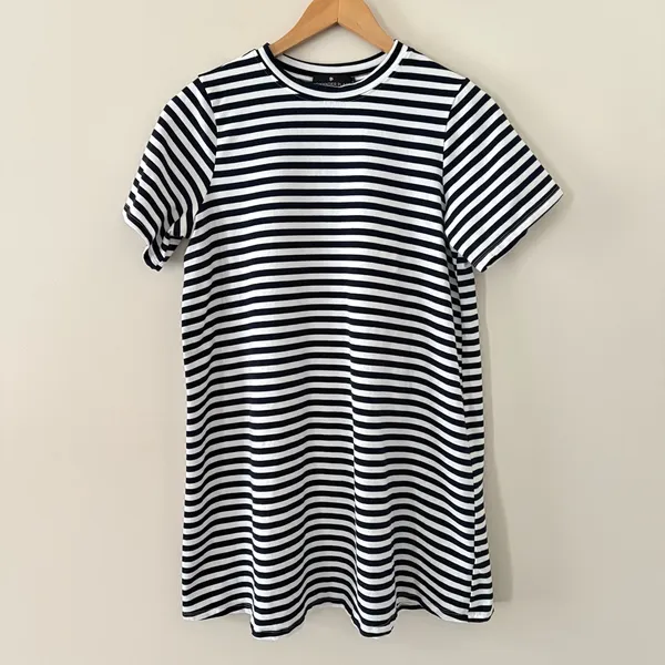 Pomander Place Tuckernuck Women's Navy Striped Zoe Mini Tee Dress T-Shirt Size S - Image 3