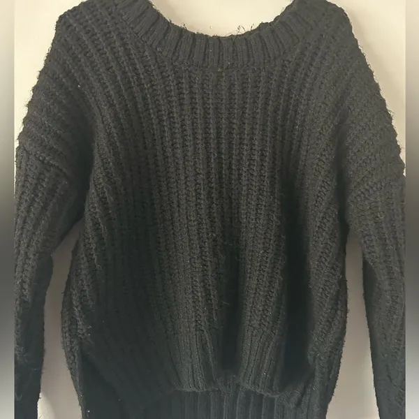 Aerie Thick Chunky Knit Black Oversized Crewneck Sweater Size XS Cozy Winter - Image 4
