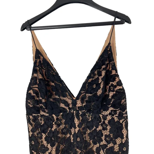 Free People Sleeveless Black Lace Tan Deep V-neck Mini Dress 8 NWT - Image 5