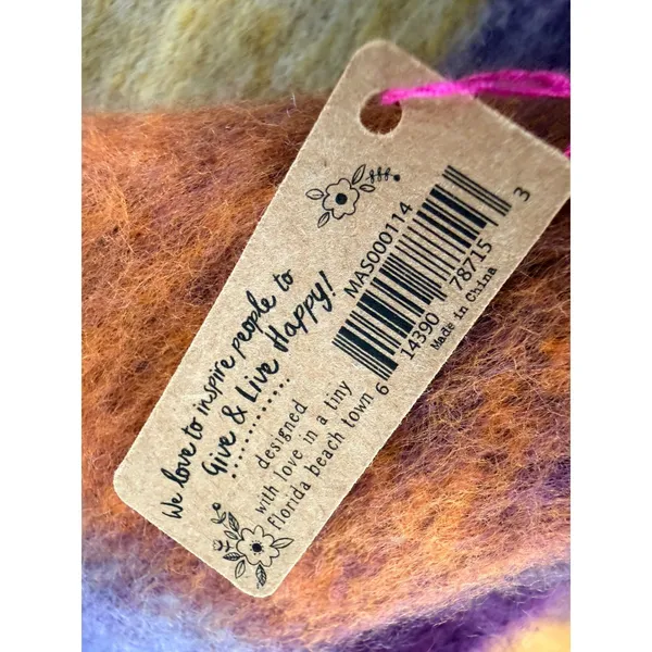 NWT Natural Life Oversized Brushed Plaid Blanket Scarf Purple Mustard Orange OS - Image 4