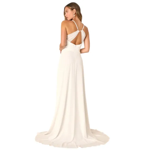 Lulus White Chiffon Wedding Dress with Faux Wrap Style NWT Size Medium - Image 2