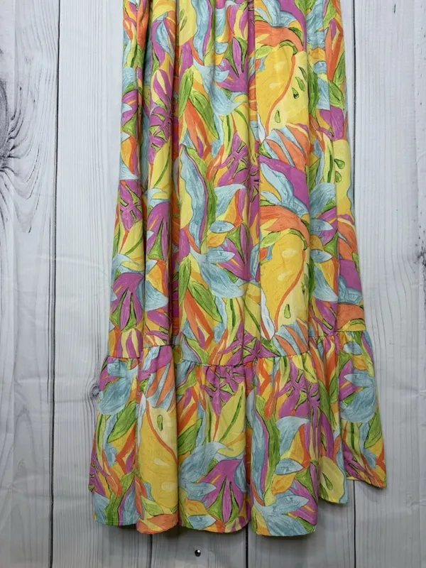 Skies Are Blue Floral Maxi Dress Size L Ruffle Puff Sleeve Smocked Back Lined - Image 6