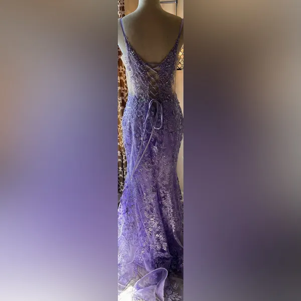 Sherri Hill‎ Lavender Sequin Beaded Mermaid Style Open Back Prom Corset Dress 14 - Image 3