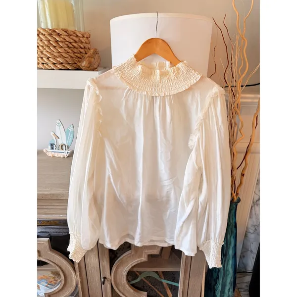 Raquel Allegra Shirred Collar Blouse Womens Off White Size 1 - Image 6