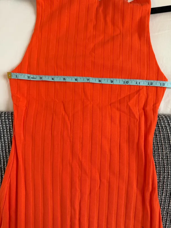 Zara Ribbed High Square-Neck Midi Dress in Orange - Image 8