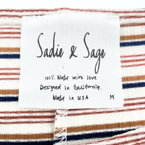 Sadie & Sage Womens M Crop Top Long Sleeves Ribbed Striped Cream‎ Blue Tan Rust - Image 7