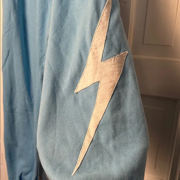 Aviator Nation Light Blue Womens Sweat Pants Size Small Lightning Bolt - Image 2