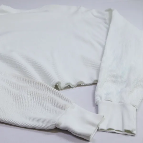 John Galt Nantucket Graphic Thermal Top‎ Women OS White Blue Cropped Waffle Knit - Image 9