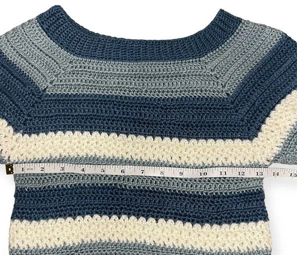 Blue White Stripes Crochet Y2K Handmade Sweater Fall Winter - Image 2