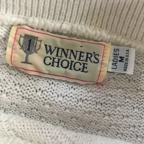 Vintage Embroidered Patchwork Cotton Sweater M White Size M - Image 7
