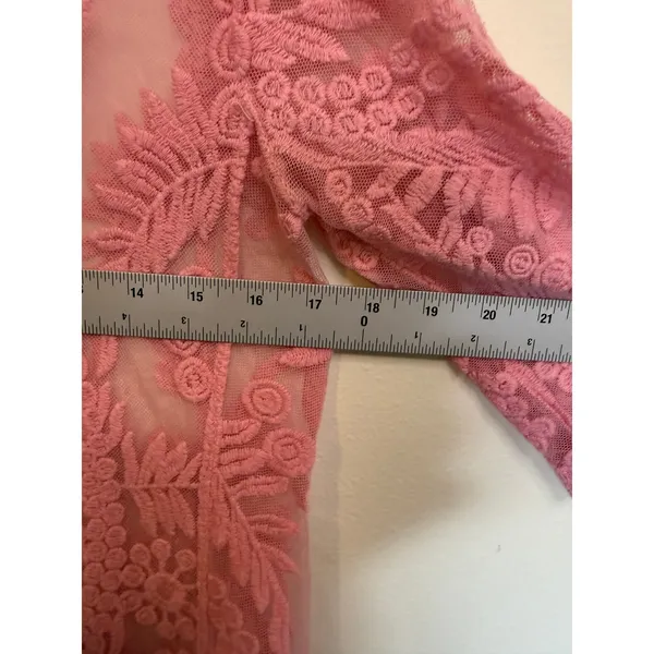 Unbranded Lace Mesh Top Womens M Pink Excellent Floral Sheer Boho Scoop Neck - Image 2