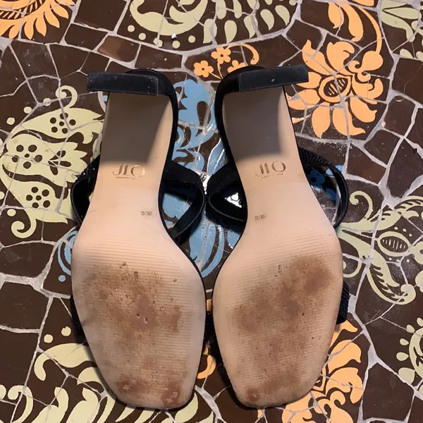 Jennifer Lopez Black Rhinestone Two-Band Heeled Sandals Sz: 10 - Image 7